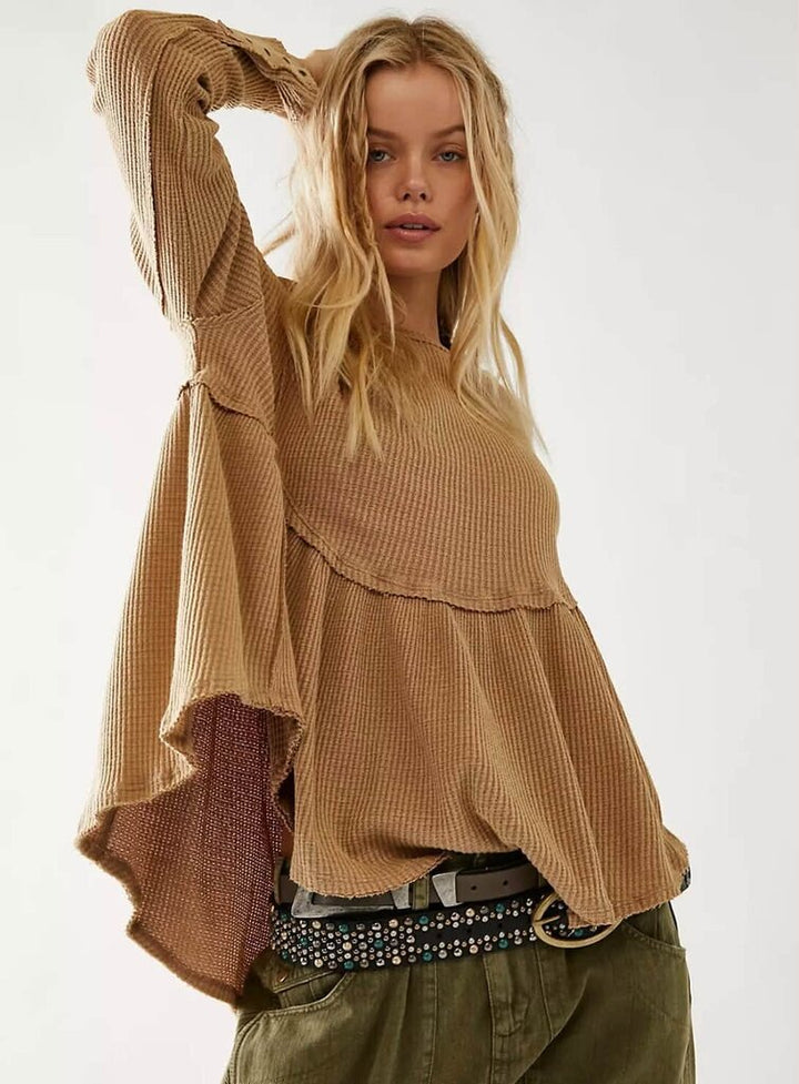 Free People Oh My Babydoll Thermal Top In Strawberry Roan - Size Small (Retails For $68)
