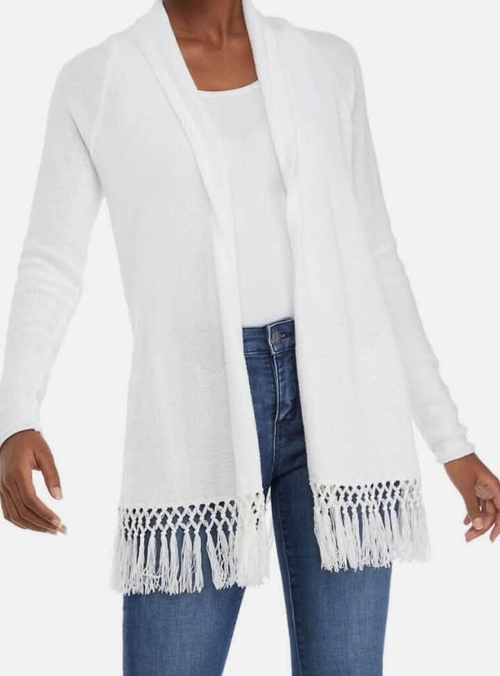 Lilly Pulitzer NWT Tatum Long Fringe Cardigan In Resort White - Size XL (Retails For $118)