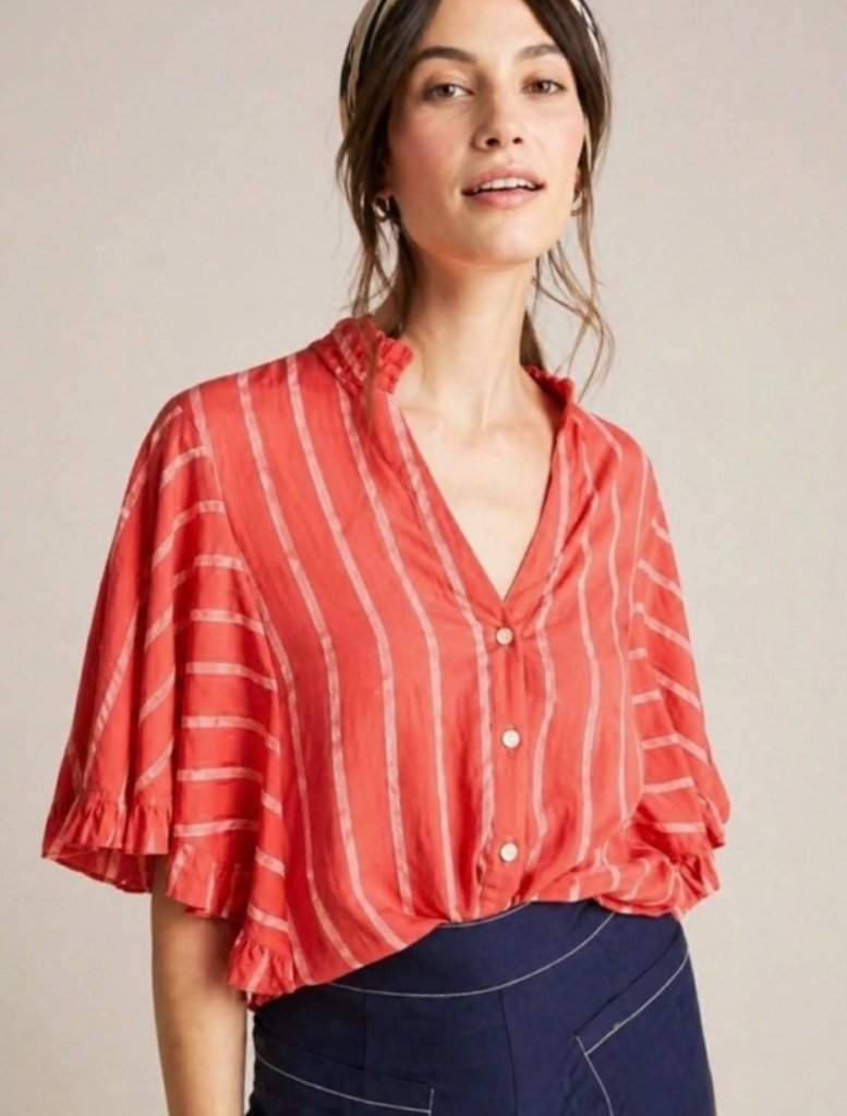 Anthropologie Maeve Aveiro Flutter Sleeve Top - Size Small