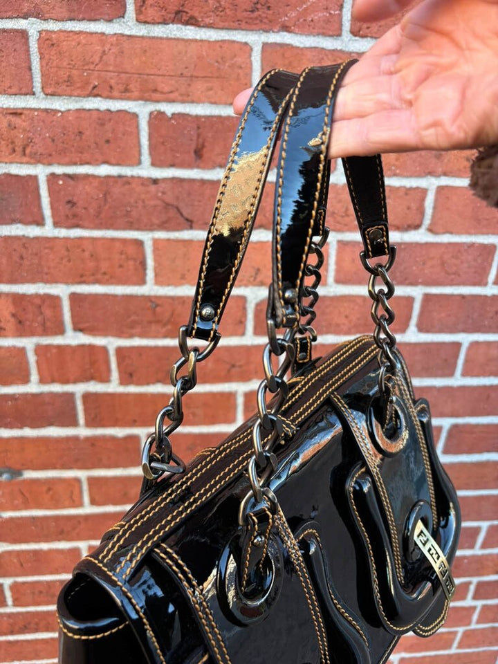 Fendi B Patent Leather Shoulder Bag