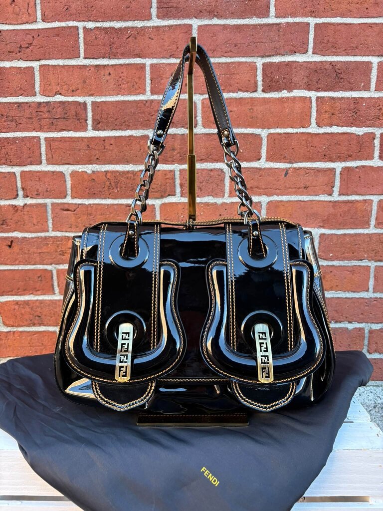 Fendi B Patent Leather Shoulder Bag