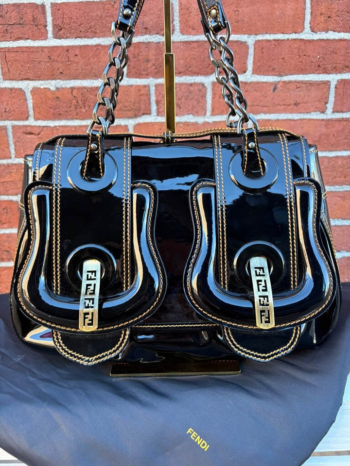 Fendi B Patent Leather Shoulder Bag