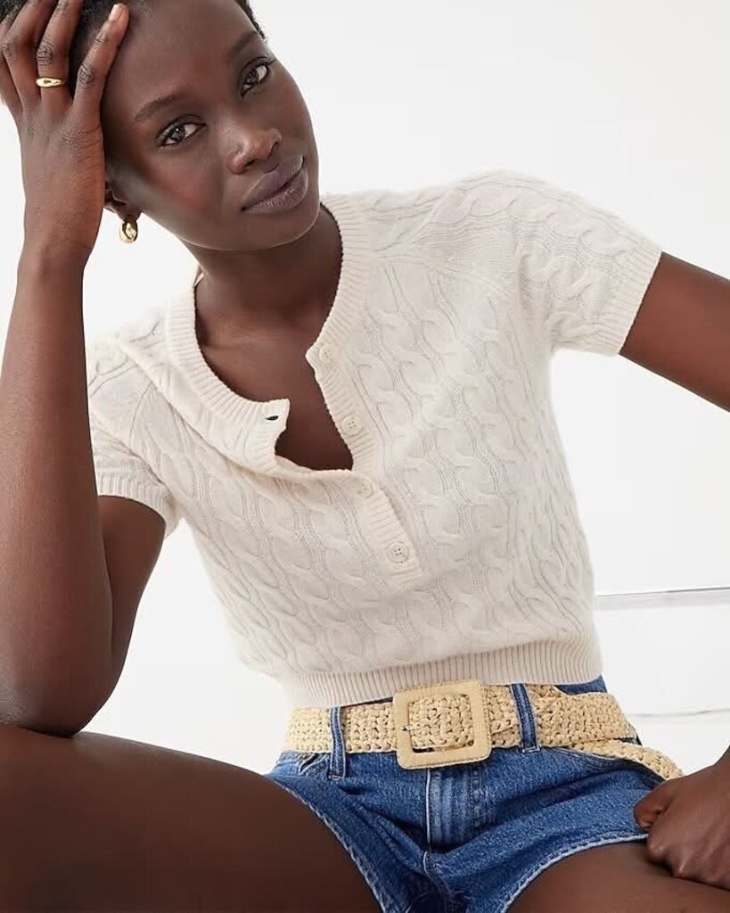 J Crew Cashmere Cable Knit Henley Top - Size Medium