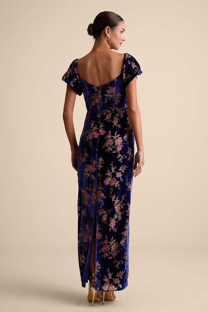 Lulus NWT Confidently Impressive Blue Velvet Off The Shoulder Maxi Dress - Size Medium (Retails for $99)