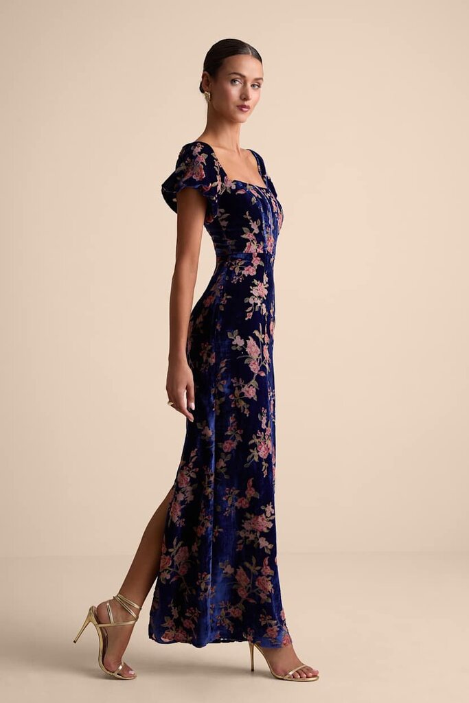 Lulus NWT Confidently Impressive Blue Velvet Off The Shoulder Maxi Dress - Size Medium (Retails for $99)