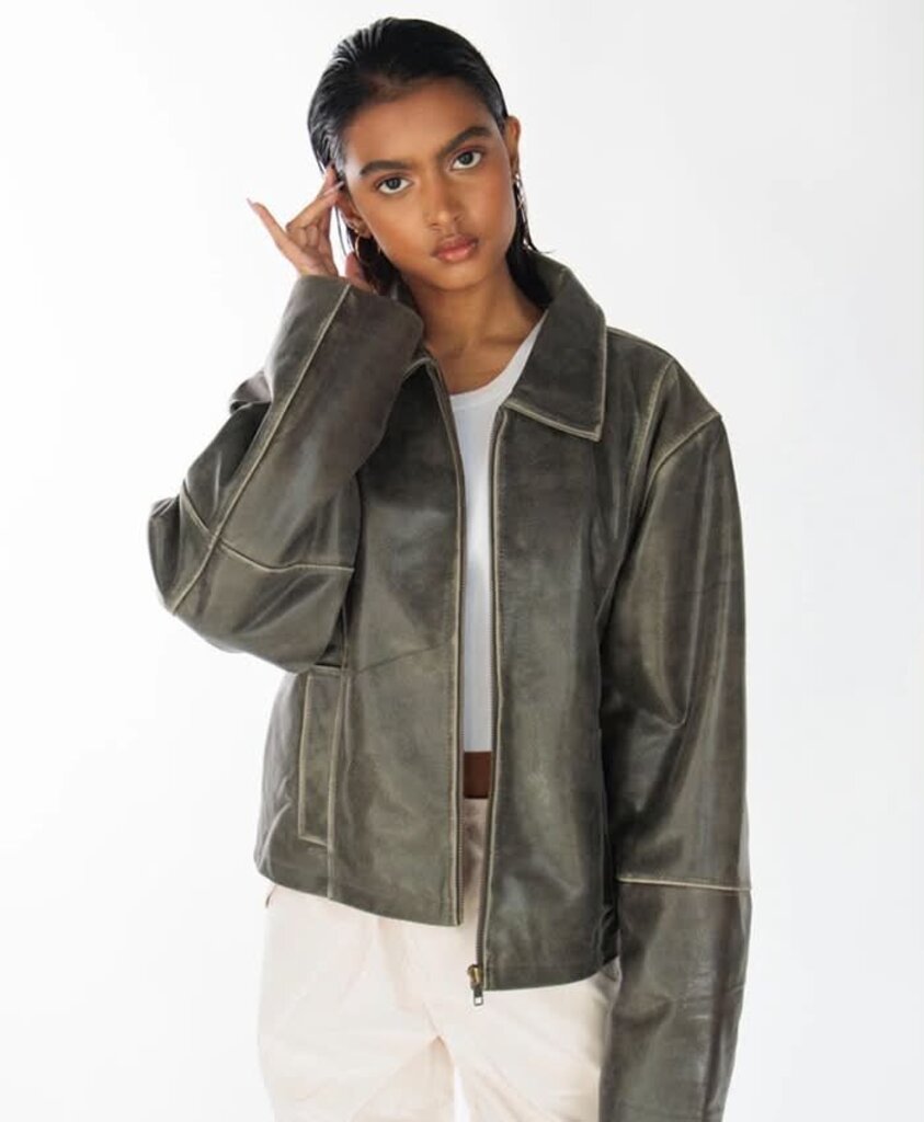 In My Element Mabel Distressed Leather Jacket - Size S/M (Retails for $227)