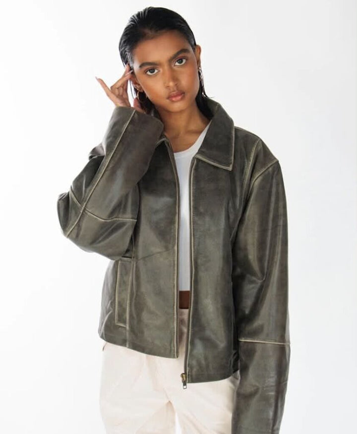 In My Element Mabel Distressed Leather Jacket - Size S/M (Retails for $227)