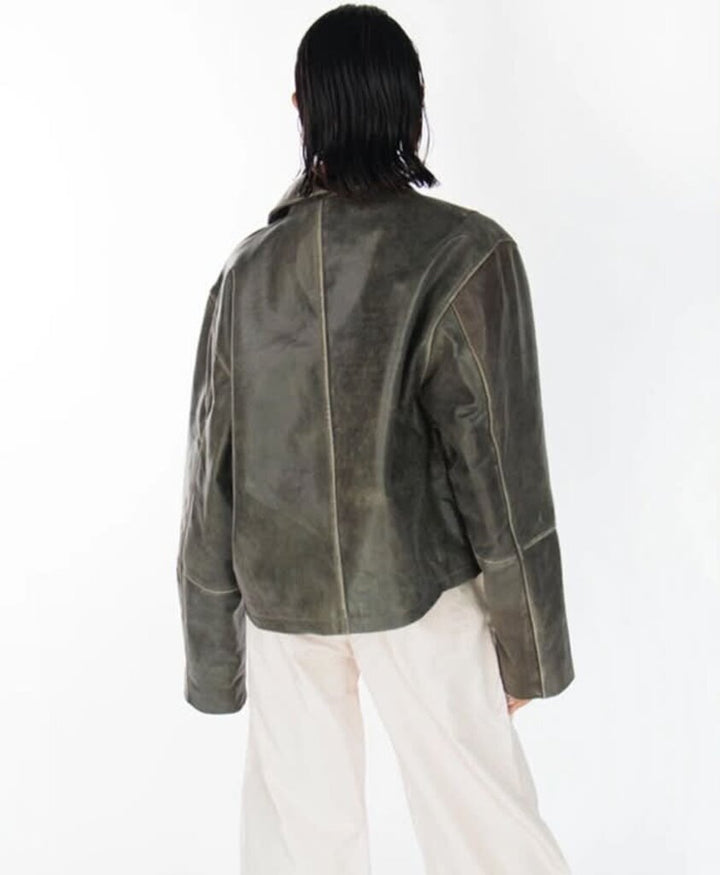 In My Element Mabel Distressed Leather Jacket - Size S/M (Retails for $227)