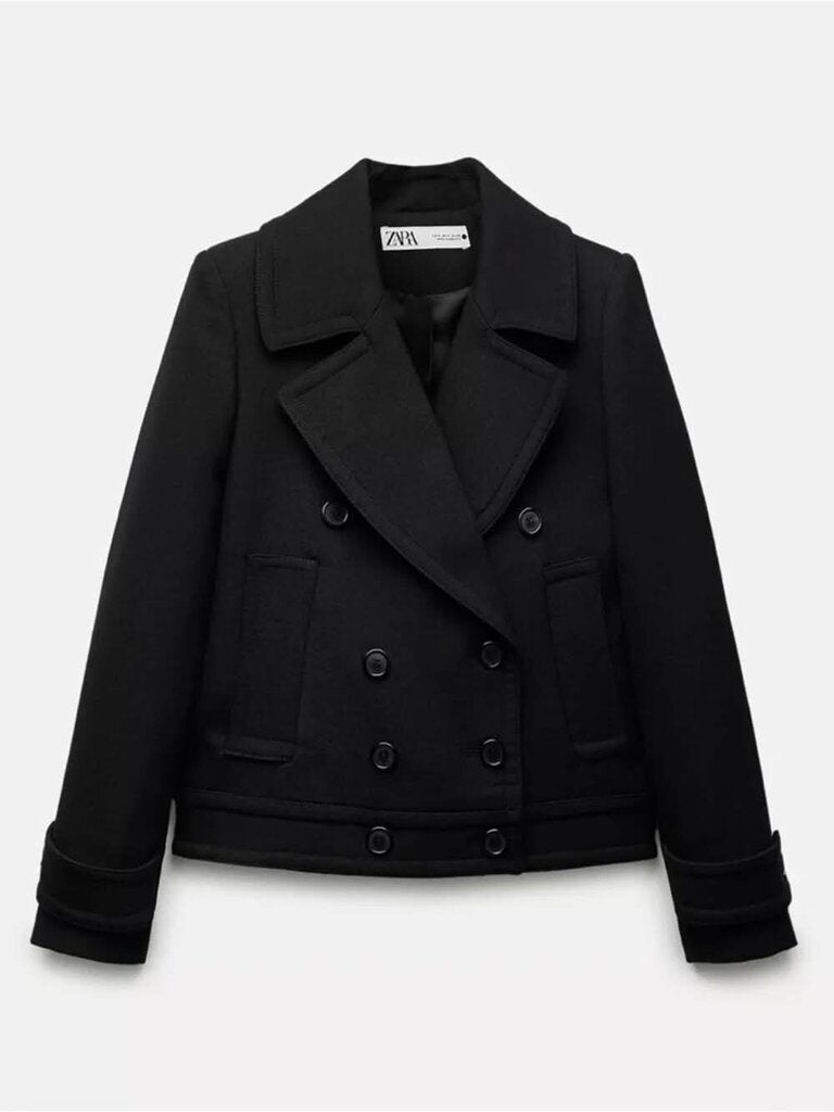 Zara ZW Collection Double Breasted Wool Blend Jacket - Size XS