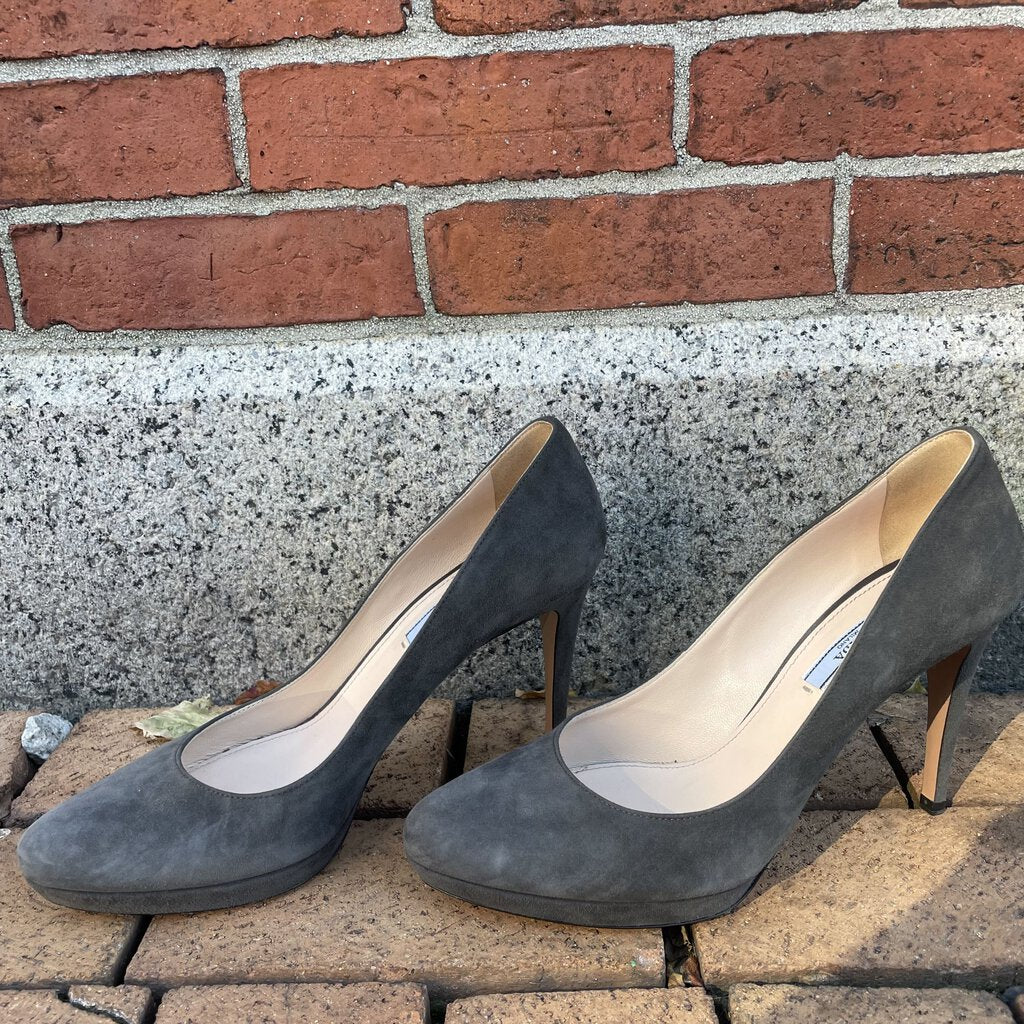 Prada Grey Suede Round Toe Pumps - Size 40