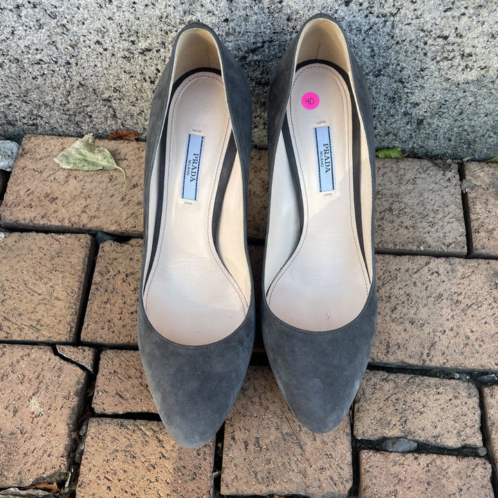Prada Grey Suede Round Toe Pumps - Size 40