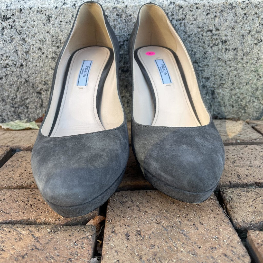 Prada Grey Suede Round Toe Pumps - Size 40