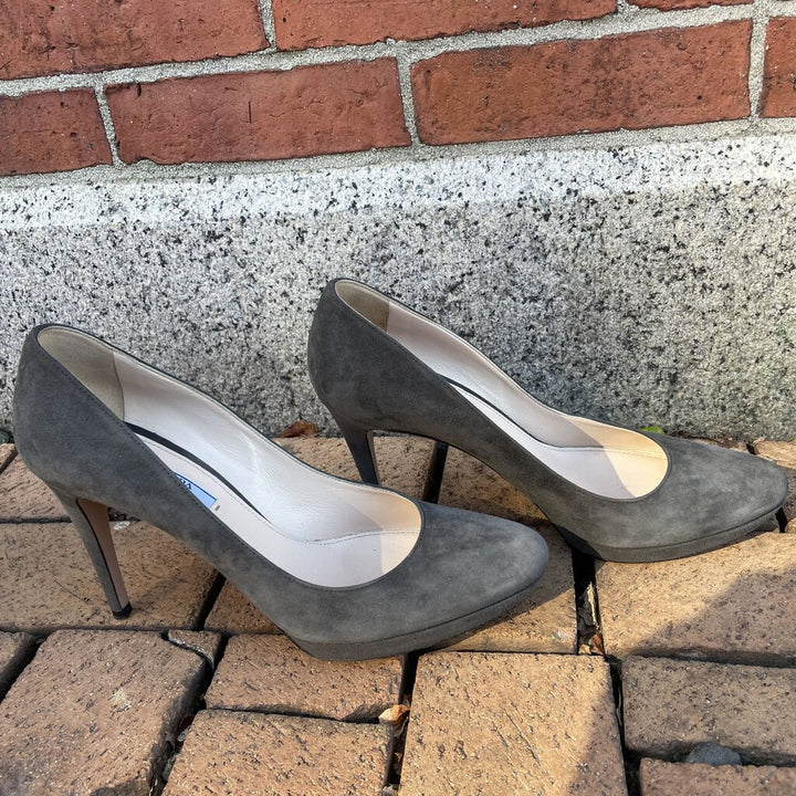 Prada Grey Suede Round Toe Pumps - Size 40