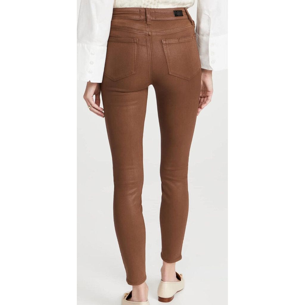 Paige Hoxton Ankle Skinny Jeans in Cognac Luxe Coating - Size 27