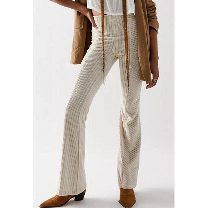 Free People Slim Pull-On Velvet Flare Pants - Size Large