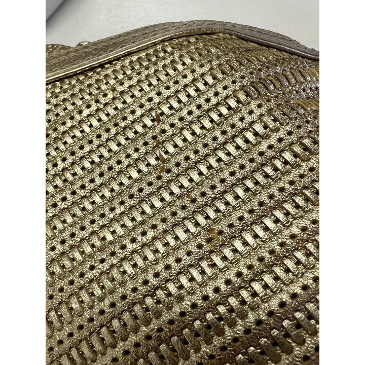 Versace Metallic Gold Woven Leather Mirror Embellished V Satchel