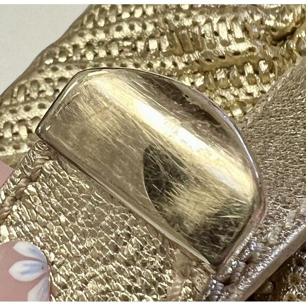 Versace Metallic Gold Woven Leather Mirror Embellished V Satchel