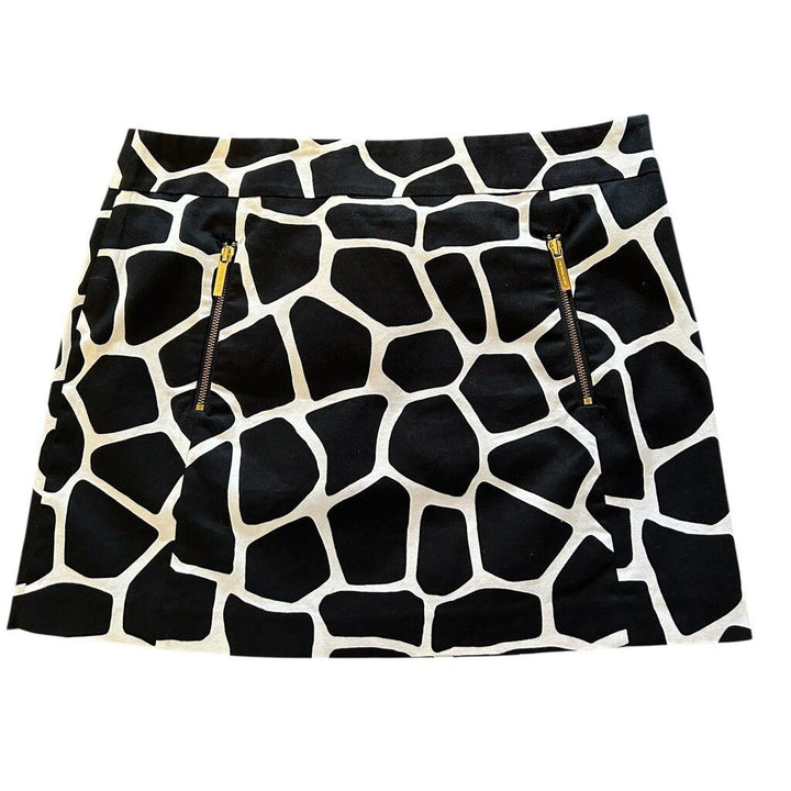 Micheal Kors Black & White Giraffe Print Mini Skirt - Size 12