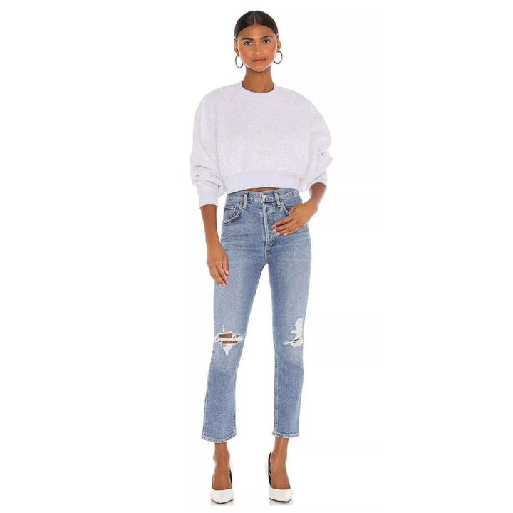 Agolde Riley High Rise Straight Crop Jean in Whiplash Distressed - Size 27