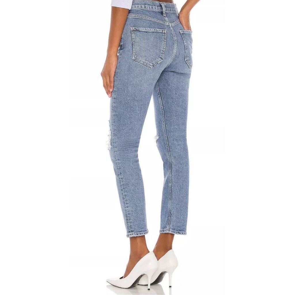 Agolde Riley High Rise Straight Crop Jean in Whiplash Distressed - Size 27