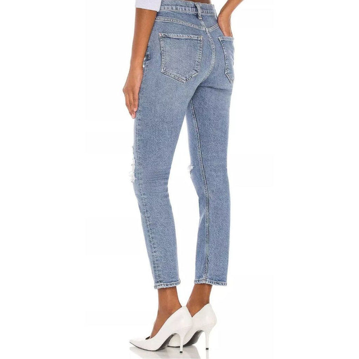 Agolde Riley High Rise Straight Crop Jean in Whiplash Distressed - Size 27