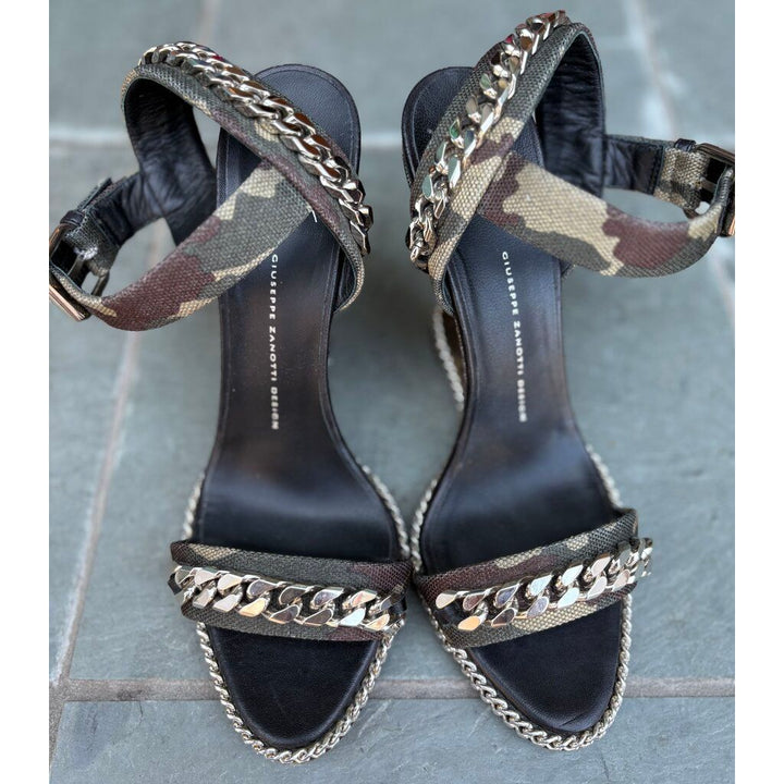 Giuseppe Zanotti Camo Chain Wedge Sandals - Size 40