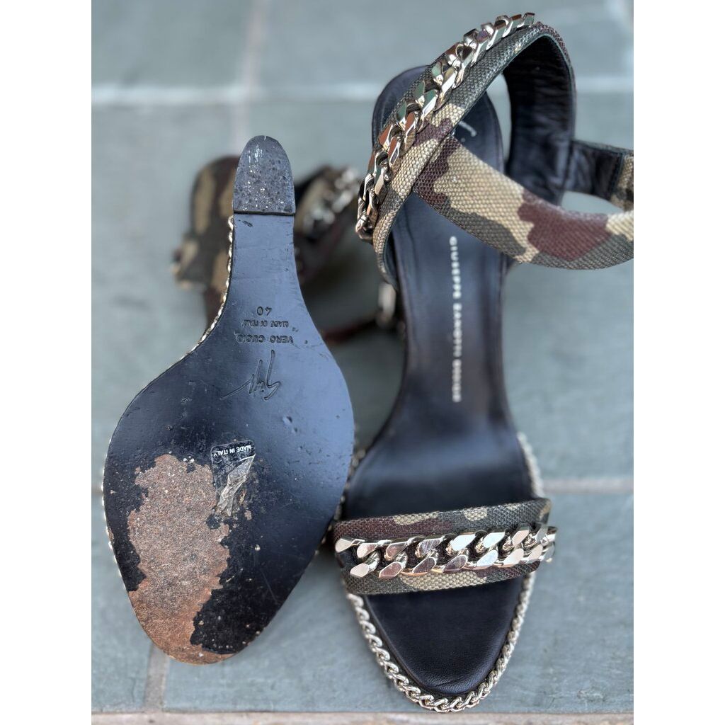 Giuseppe Zanotti Camo Chain Wedge Sandals - Size 40