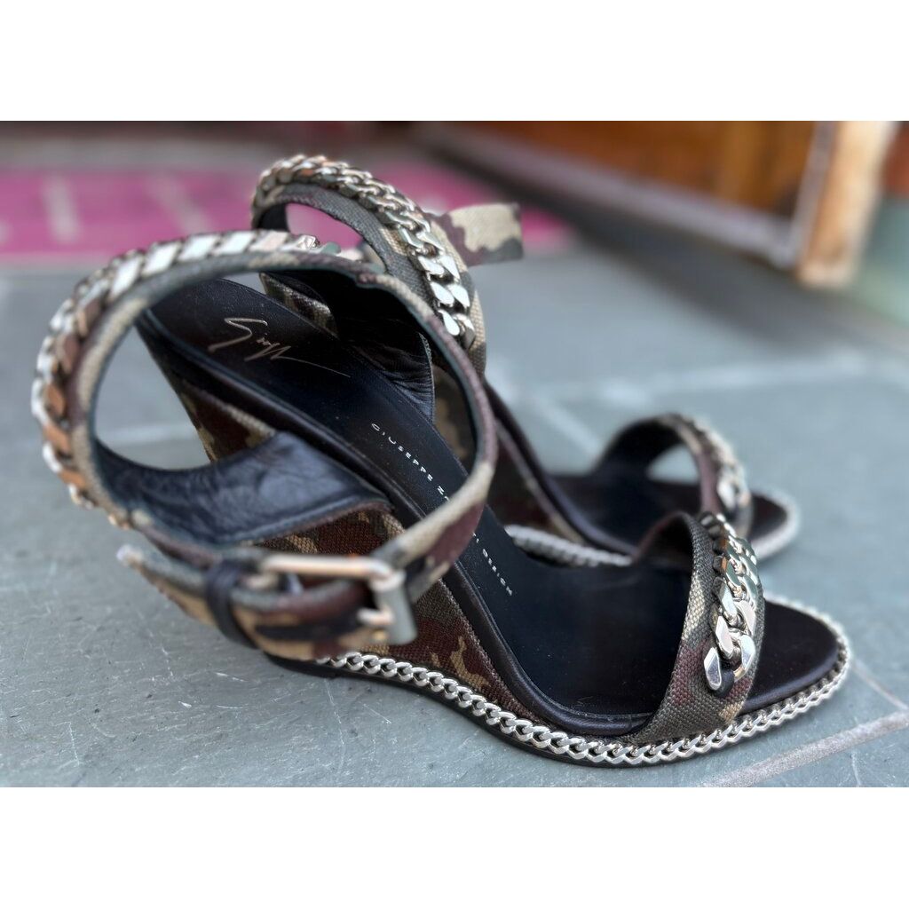 Giuseppe Zanotti Camo Chain Wedge Sandals - Size 40
