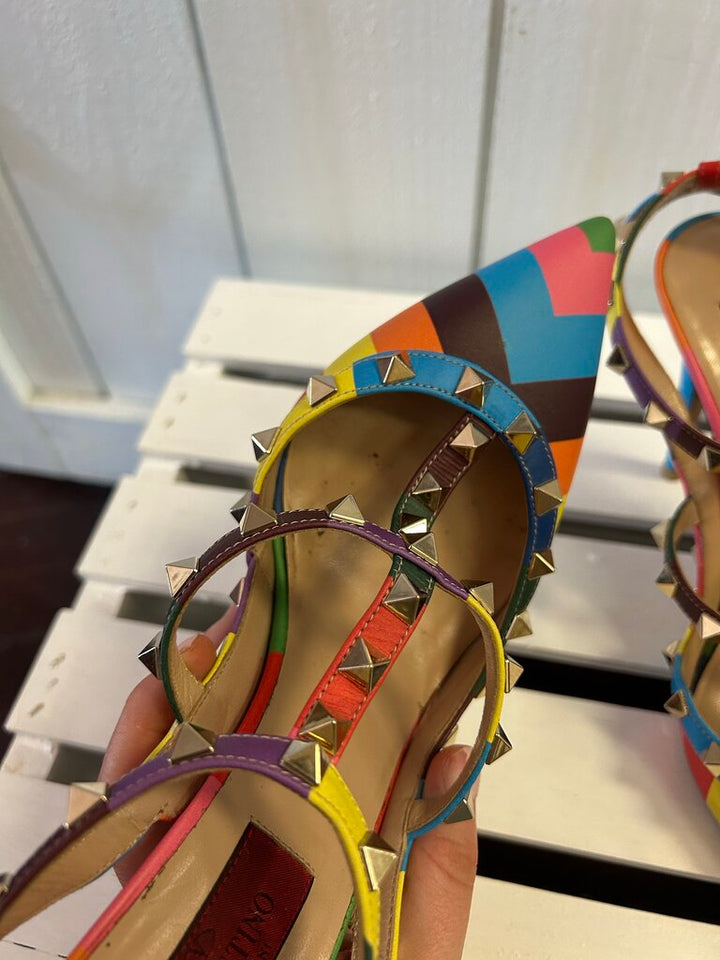 Valentino Garavani Rainbow Chevron Stud Heels - Size 38