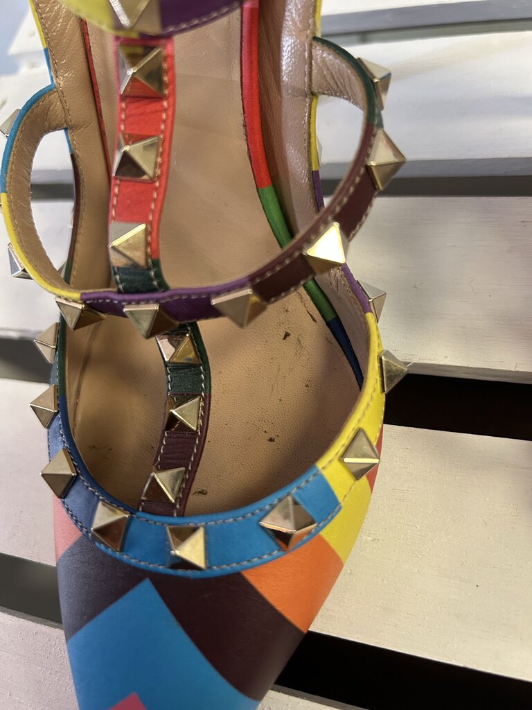 Valentino Garavani Rainbow Chevron Stud Heels - Size 38
