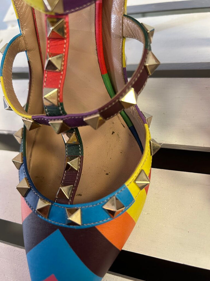 Valentino Garavani Rainbow Chevron Stud Heels - Size 38