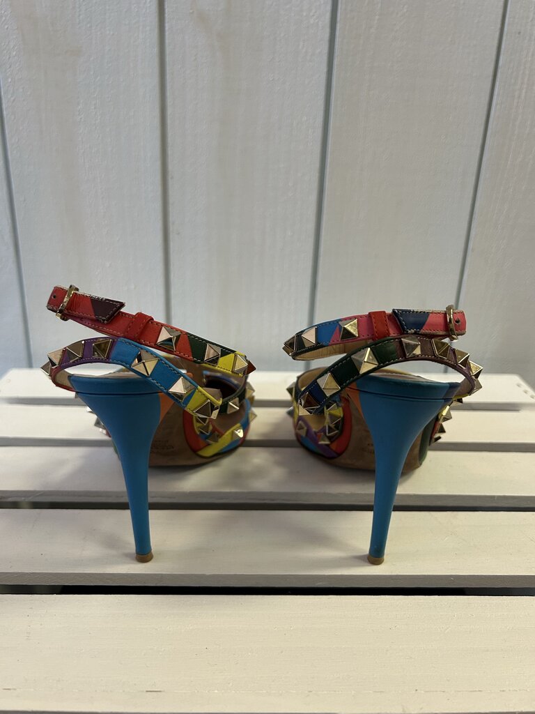 Valentino Garavani Rainbow Chevron Stud Heels - Size 38