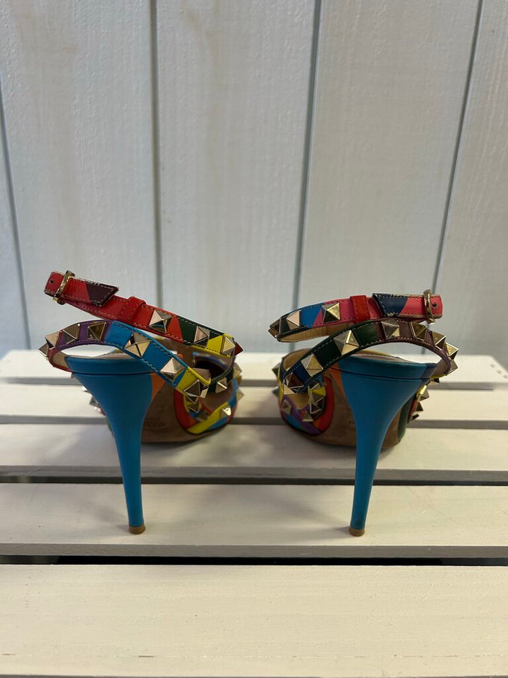 Valentino Garavani Rainbow Chevron Stud Heels - Size 38