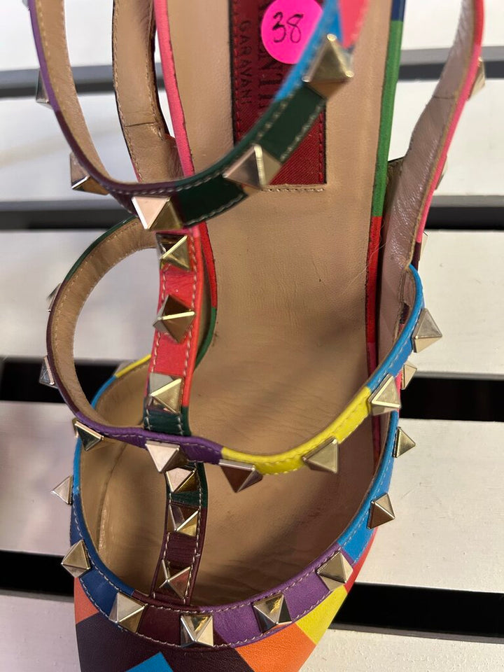 Valentino Garavani Rainbow Chevron Stud Heels - Size 38