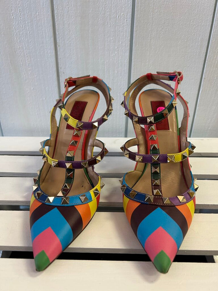 Valentino Garavani Rainbow Chevron Stud Heels - Size 38