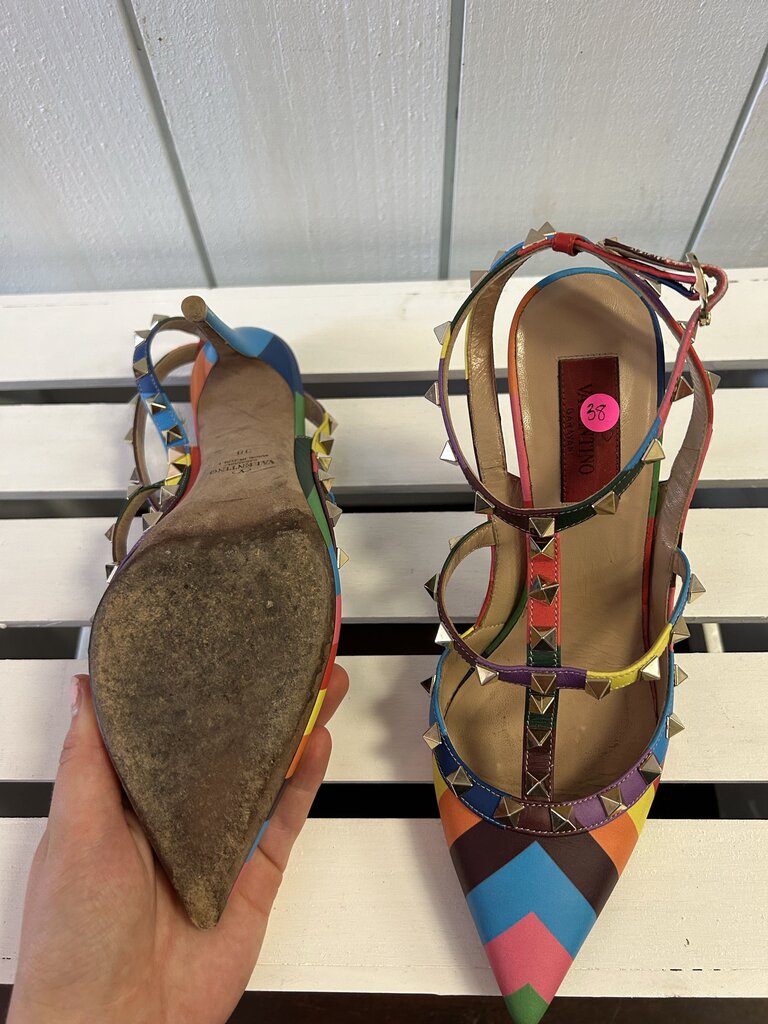 Valentino Garavani Rainbow Chevron Stud Heels - Size 38