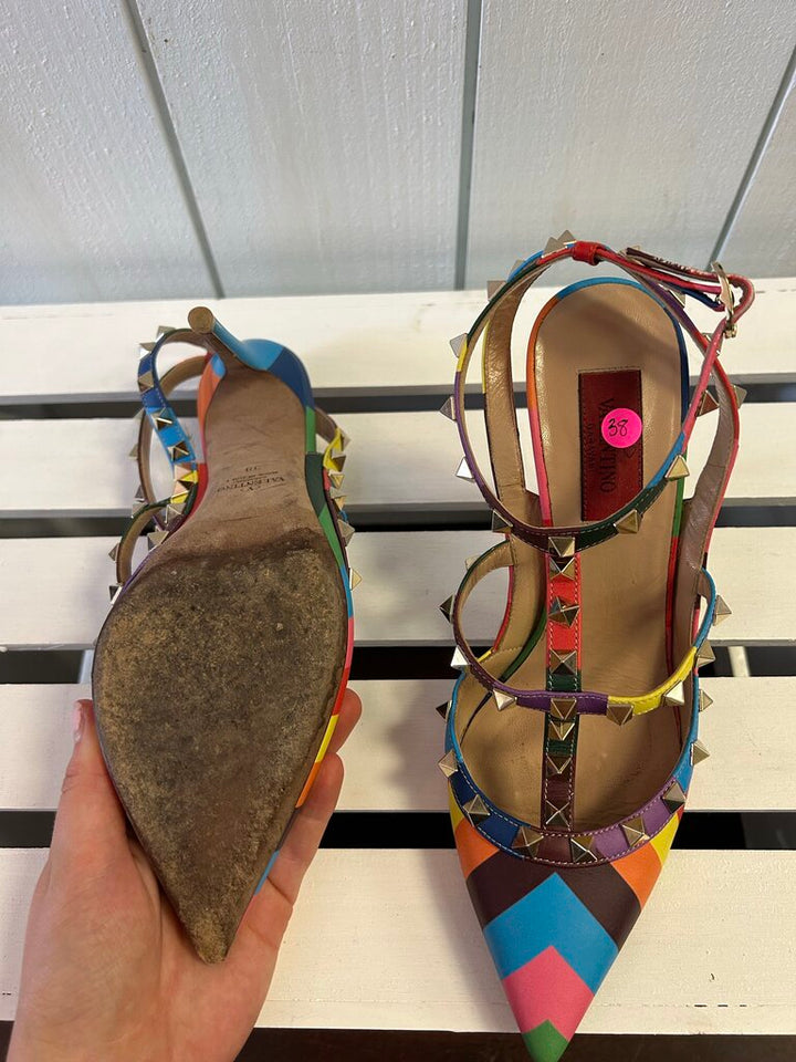Valentino Garavani Rainbow Chevron Stud Heels - Size 38