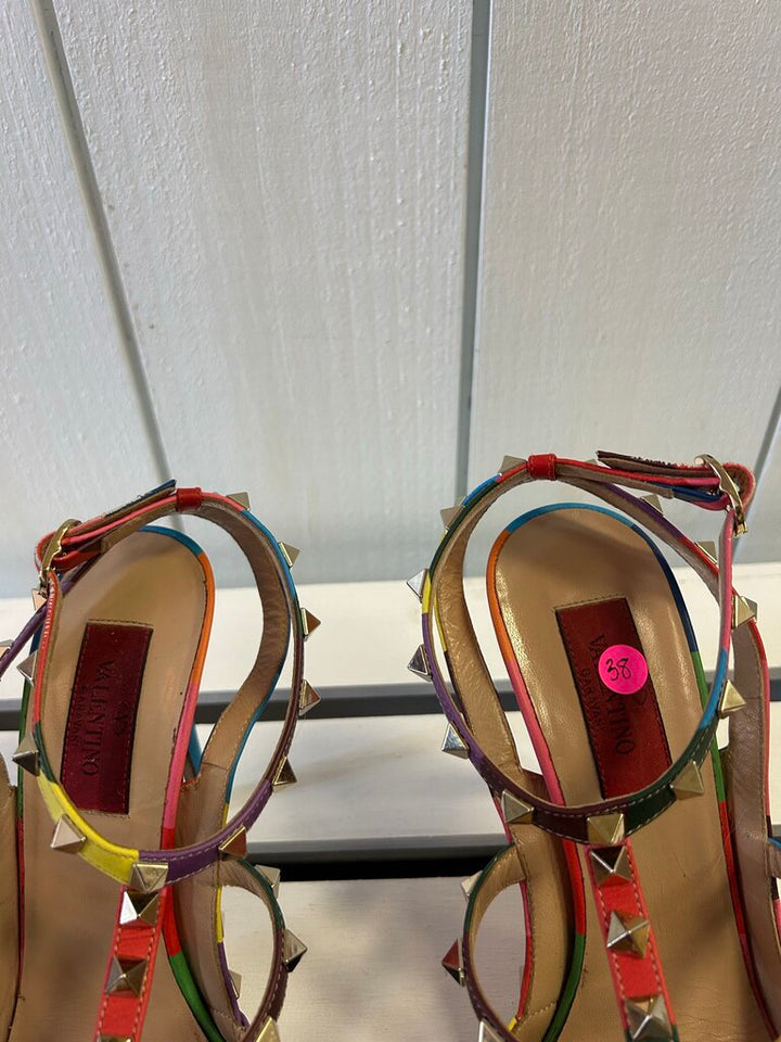 Valentino Garavani Rainbow Chevron Stud Heels - Size 38