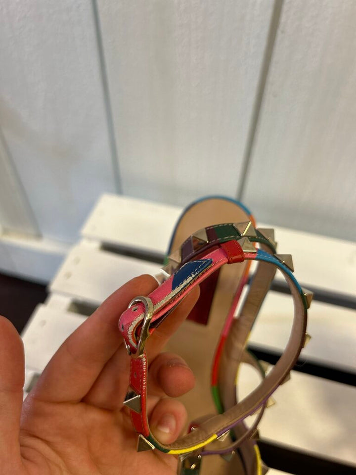 Valentino Garavani Rainbow Chevron Stud Heels - Size 38