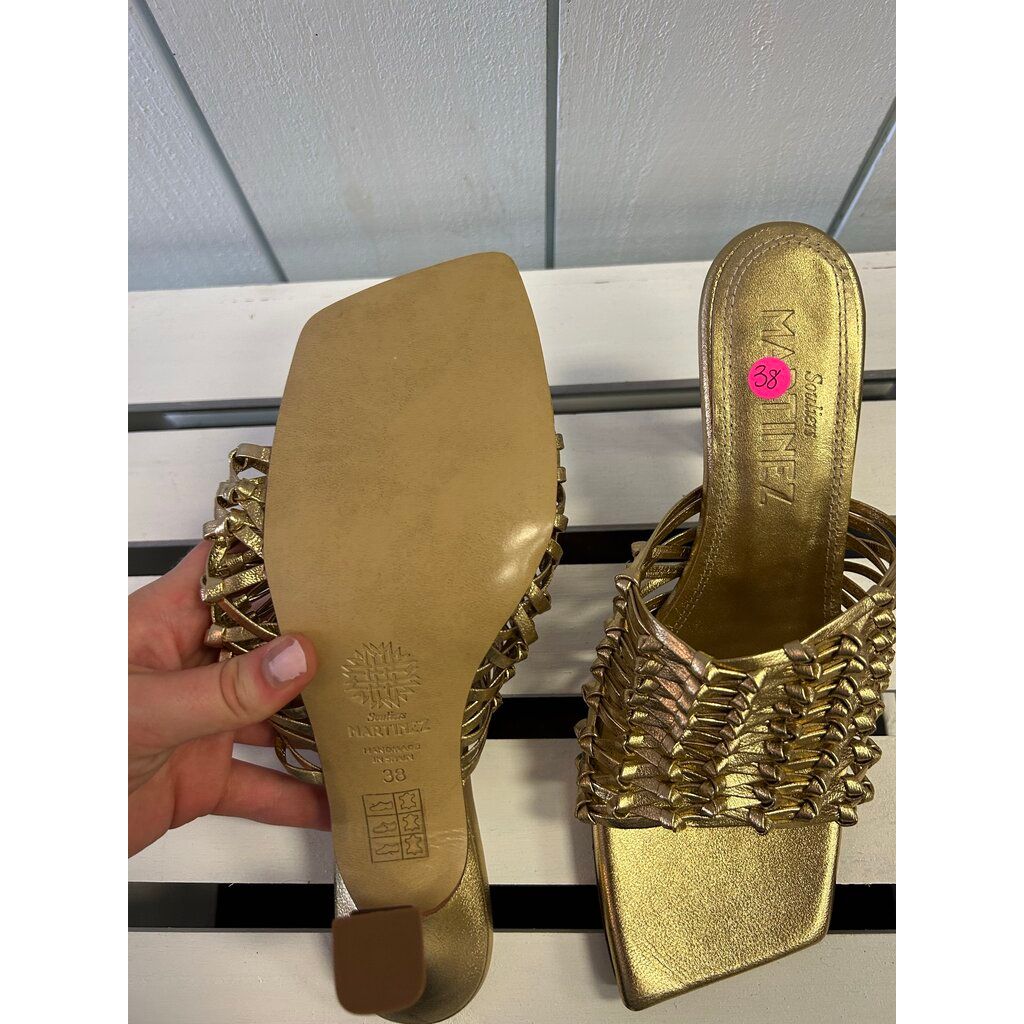 Souliers Martinez Cabo Gold Woven Leather Sandals - Size 38