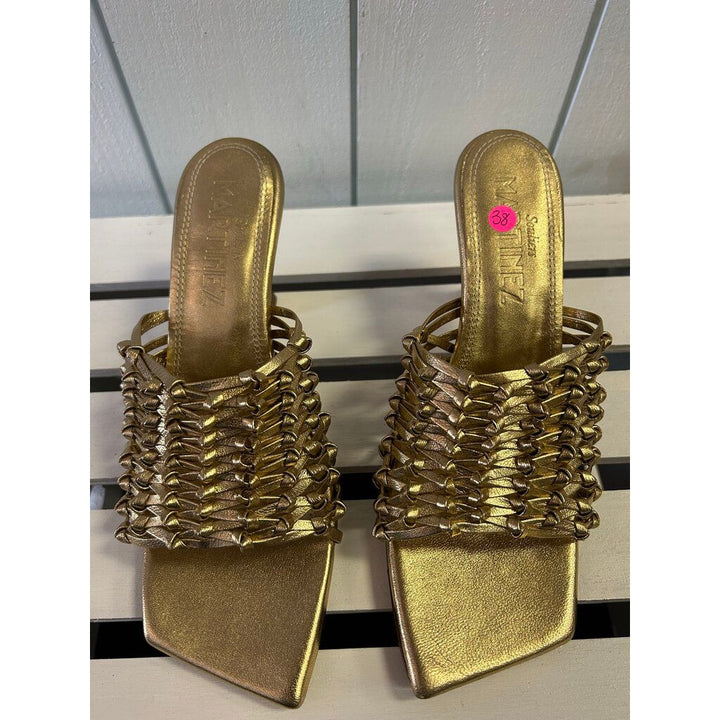 Souliers Martinez Cabo Gold Woven Leather Sandals - Size 38