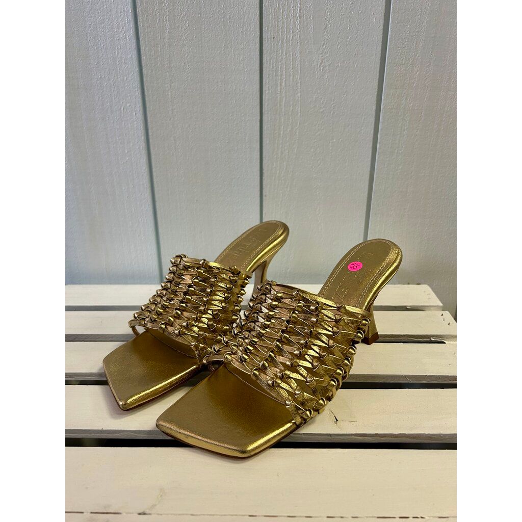 Souliers Martinez Cabo Gold Woven Leather Sandals - Size 38