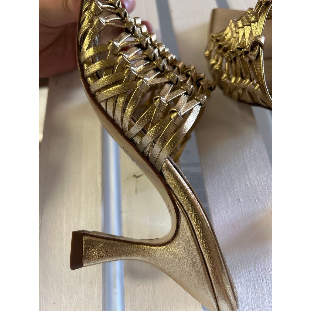 Souliers Martinez Cabo Gold Woven Leather Sandals - Size 38