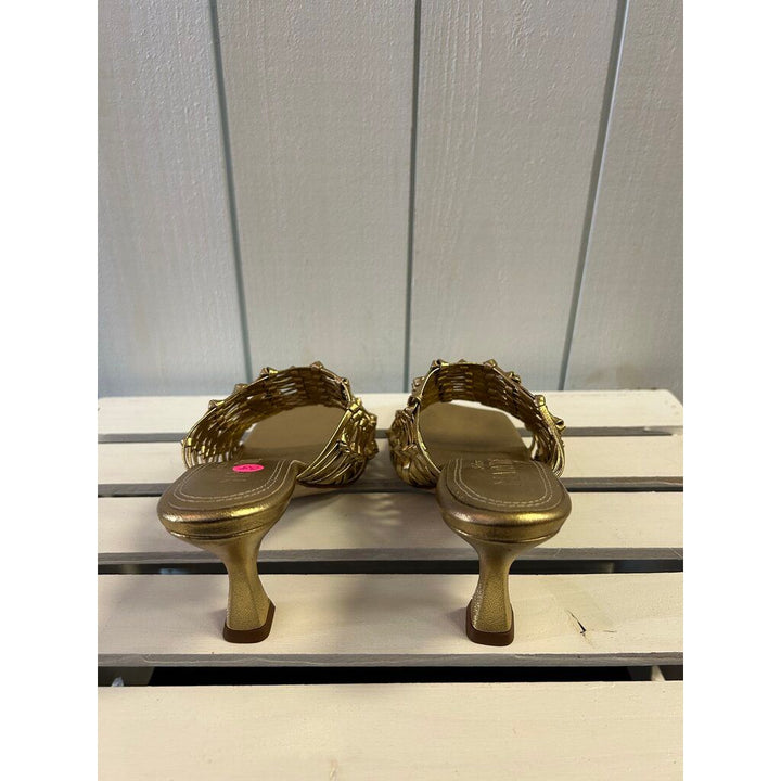 Souliers Martinez Cabo Gold Woven Leather Sandals - Size 38