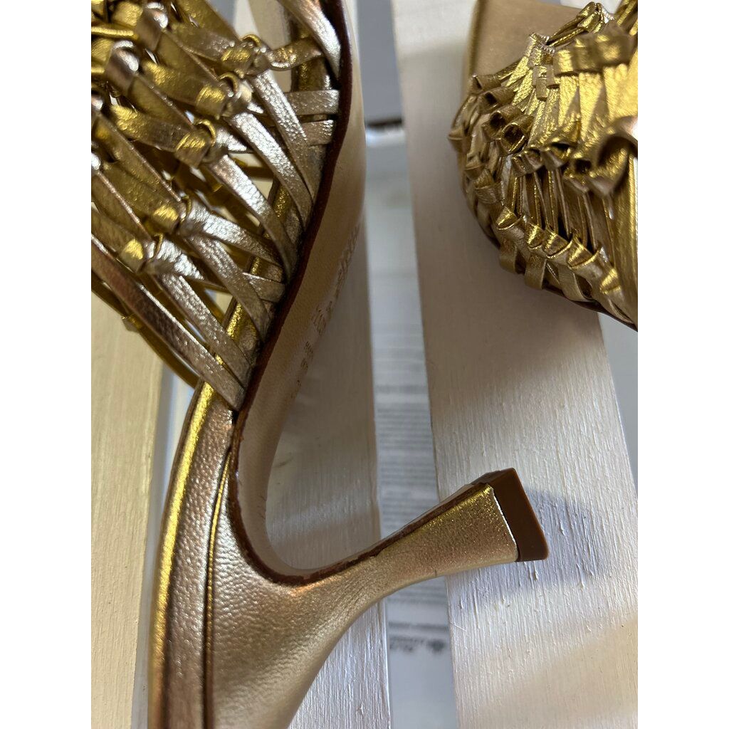 Souliers Martinez Cabo Gold Woven Leather Sandals - Size 38