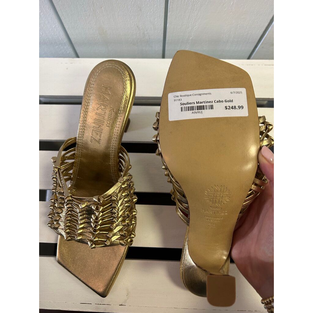 Souliers Martinez Cabo Gold Woven Leather Sandals - Size 38