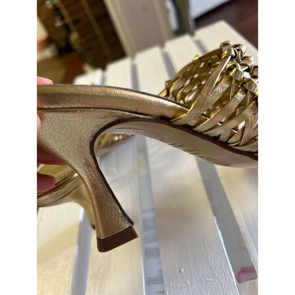 Souliers Martinez Cabo Gold Woven Leather Sandals - Size 38