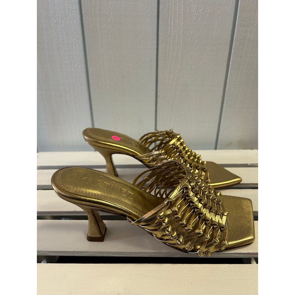 Souliers Martinez Cabo Gold Woven Leather Sandals - Size 38