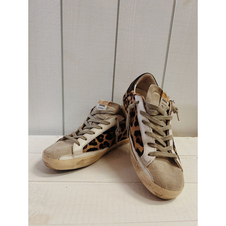Golden Goose Superstar Distressed Leopard Print Sneakers - Size 37 (Retails for $625)