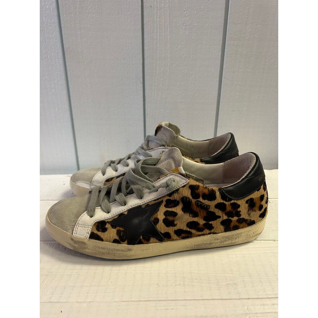 Golden Goose Superstar Distressed Leopard Print Sneakers - Size 37 (Retails for $625)